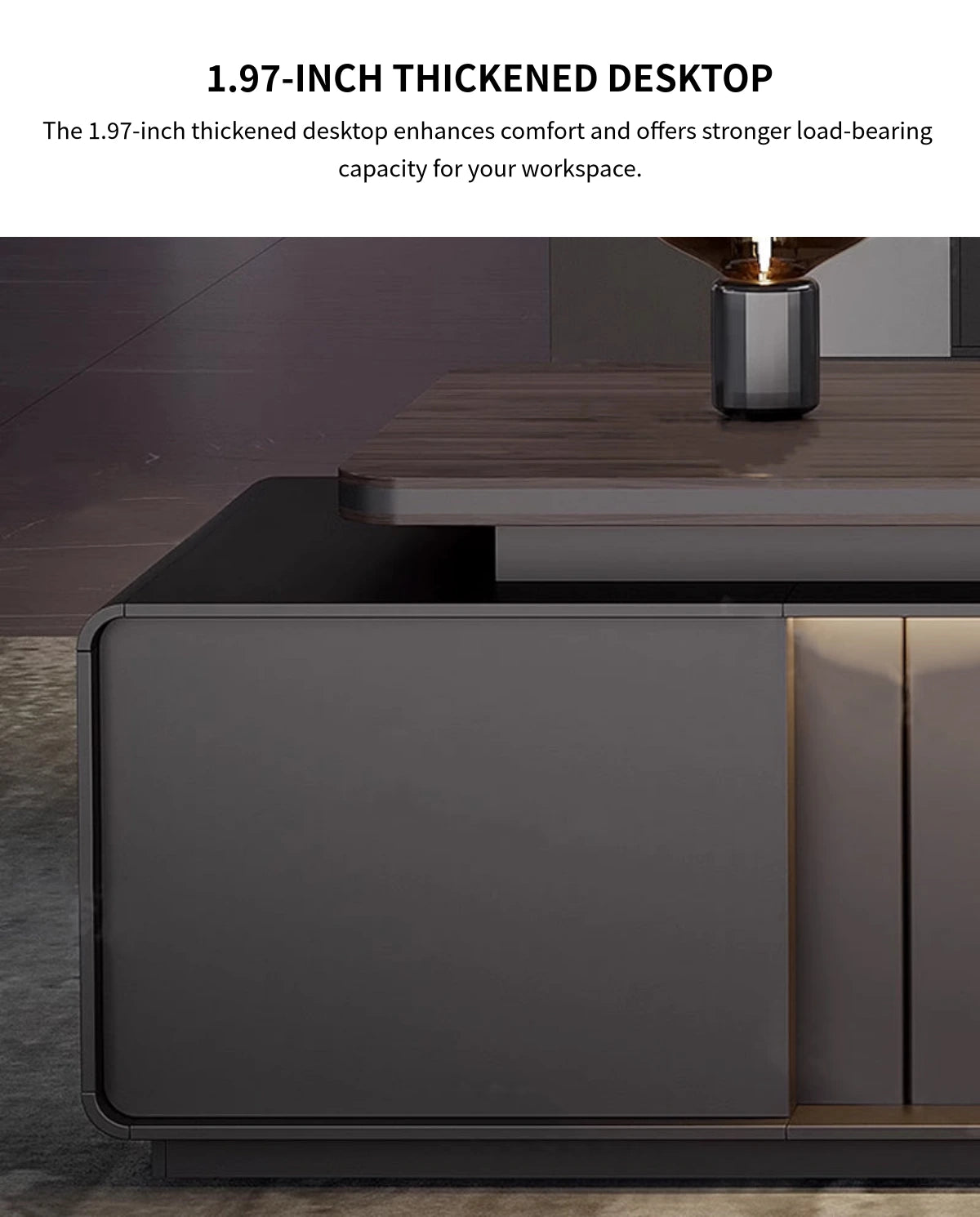Modern Executive Desk with Curved, Cable Management & Side Storage for — Detail image 5