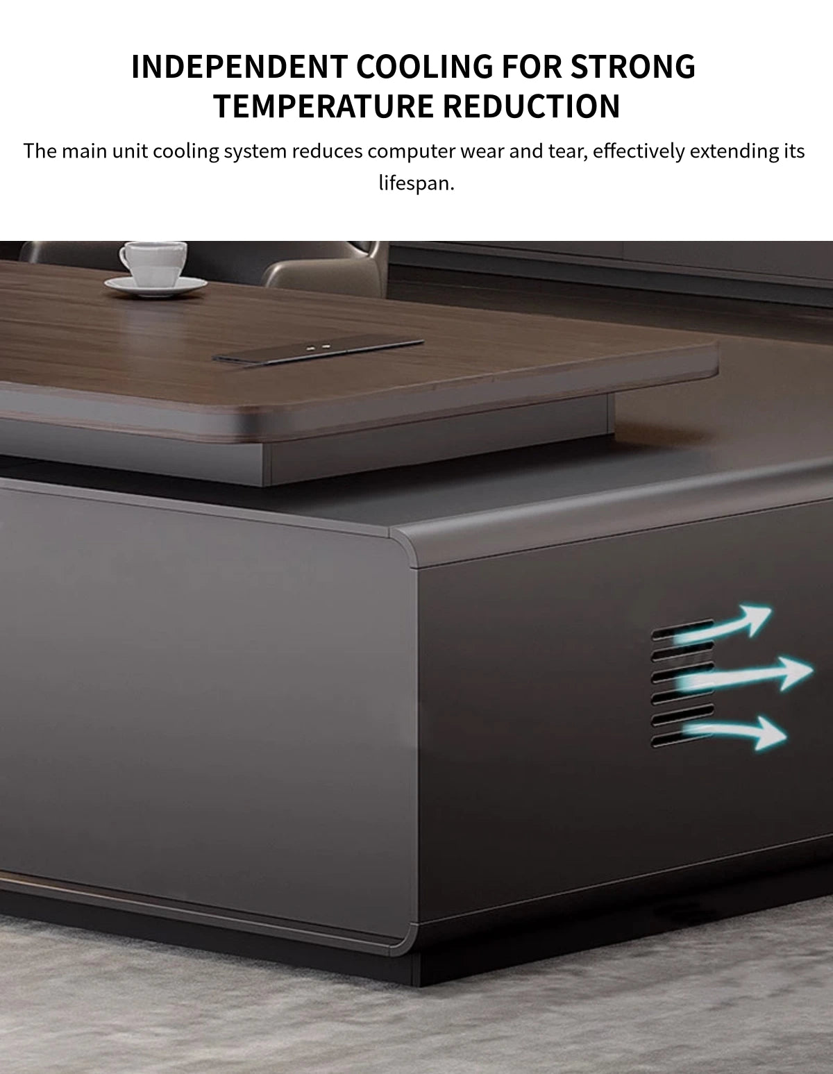 Modern Executive Desk with Curved, Cable Management & Side Storage for — Detail image 7