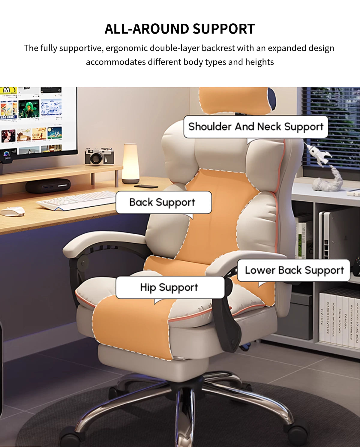 Gaming Office Chair with Reclining, Lumbar Support & Portable for Gaming Setup — Detail image 4