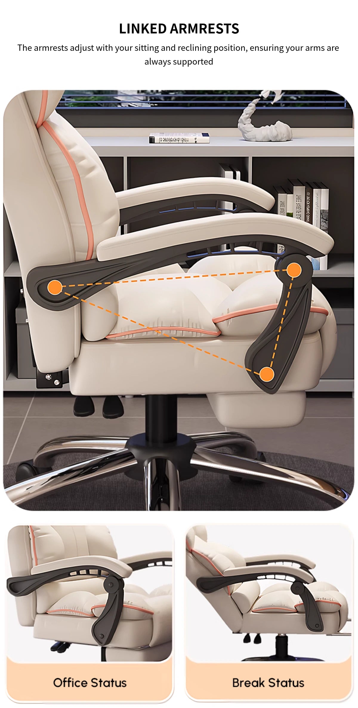 Gaming Office Chair with Reclining, Lumbar Support & Portable for Gaming Setup — Detail image 6