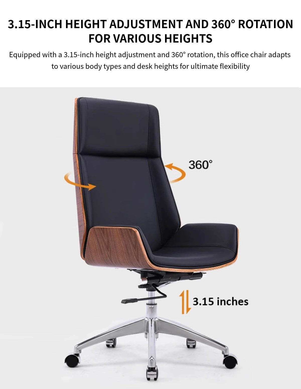 Leather Executive Office Chair with Genuine Leather, Solid Wood & Lumbar Support — Detail image 7