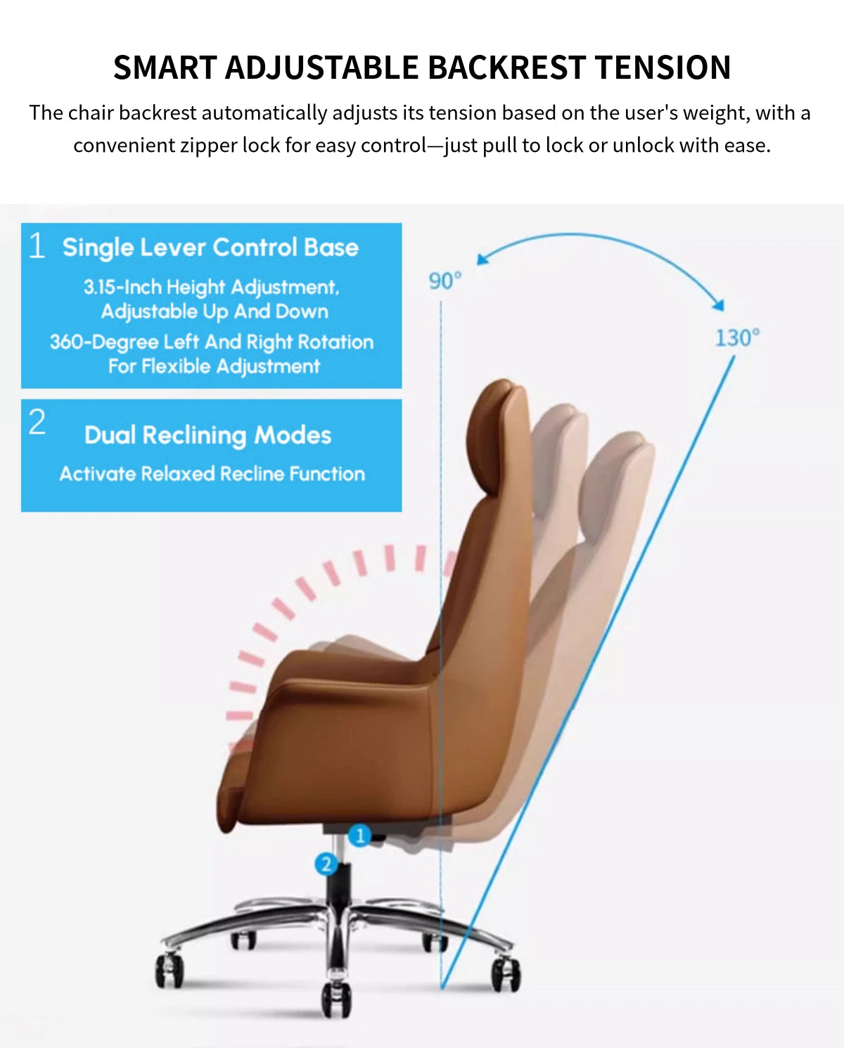 Ergonomic Office Chair with Lumbar Support, Portable & Swivel for Executive Office — Detail image 6