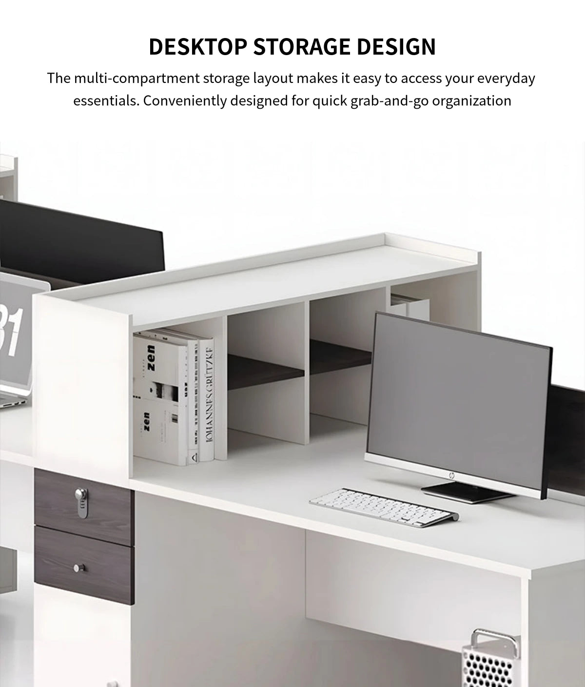 Round Office Desk with Cable Management, Lockable & File Drawers for Home Office — Detail image 8