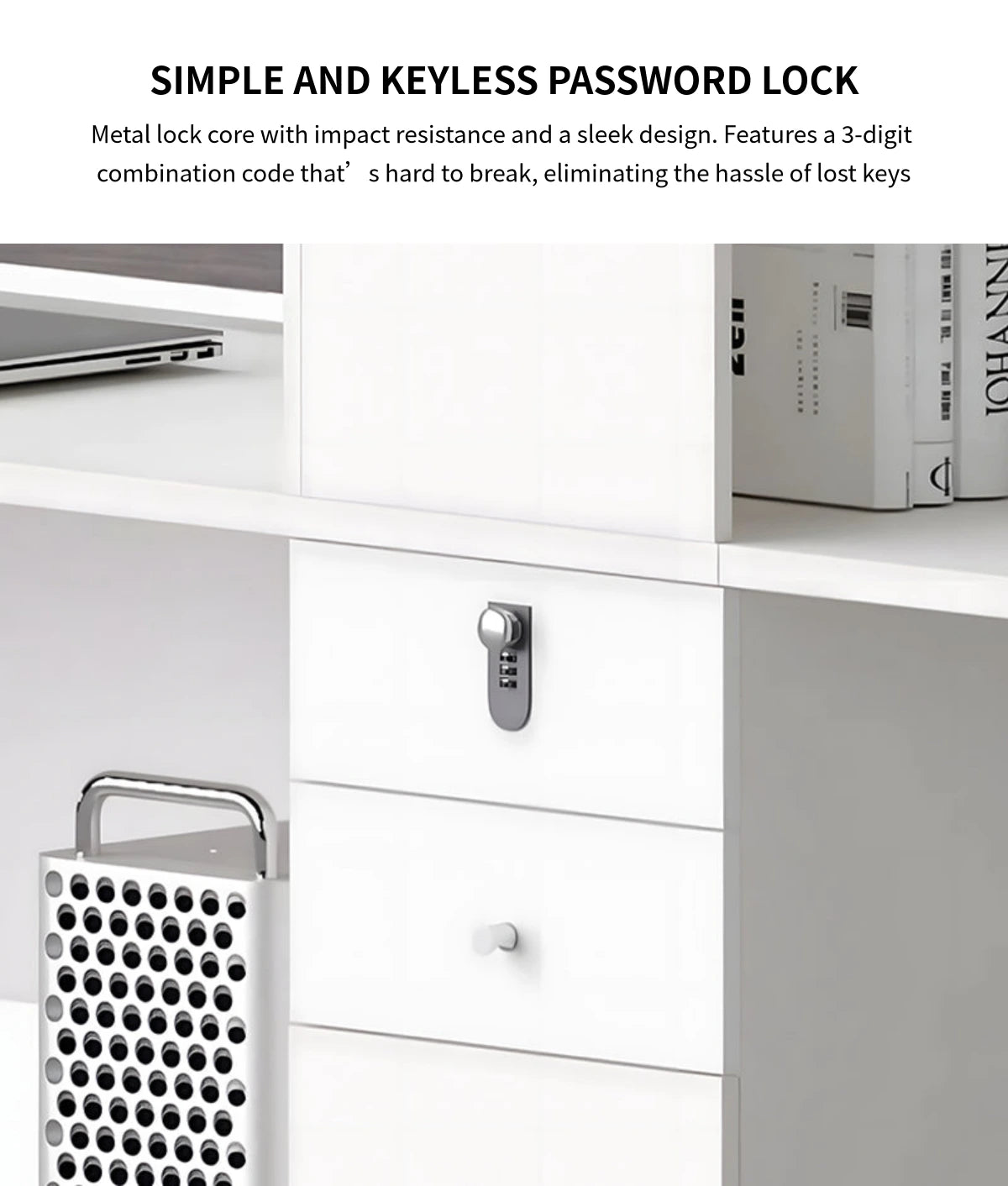 Round Office Desk with Cable Management, Lockable & File Drawers for Home Office — Detail image 10