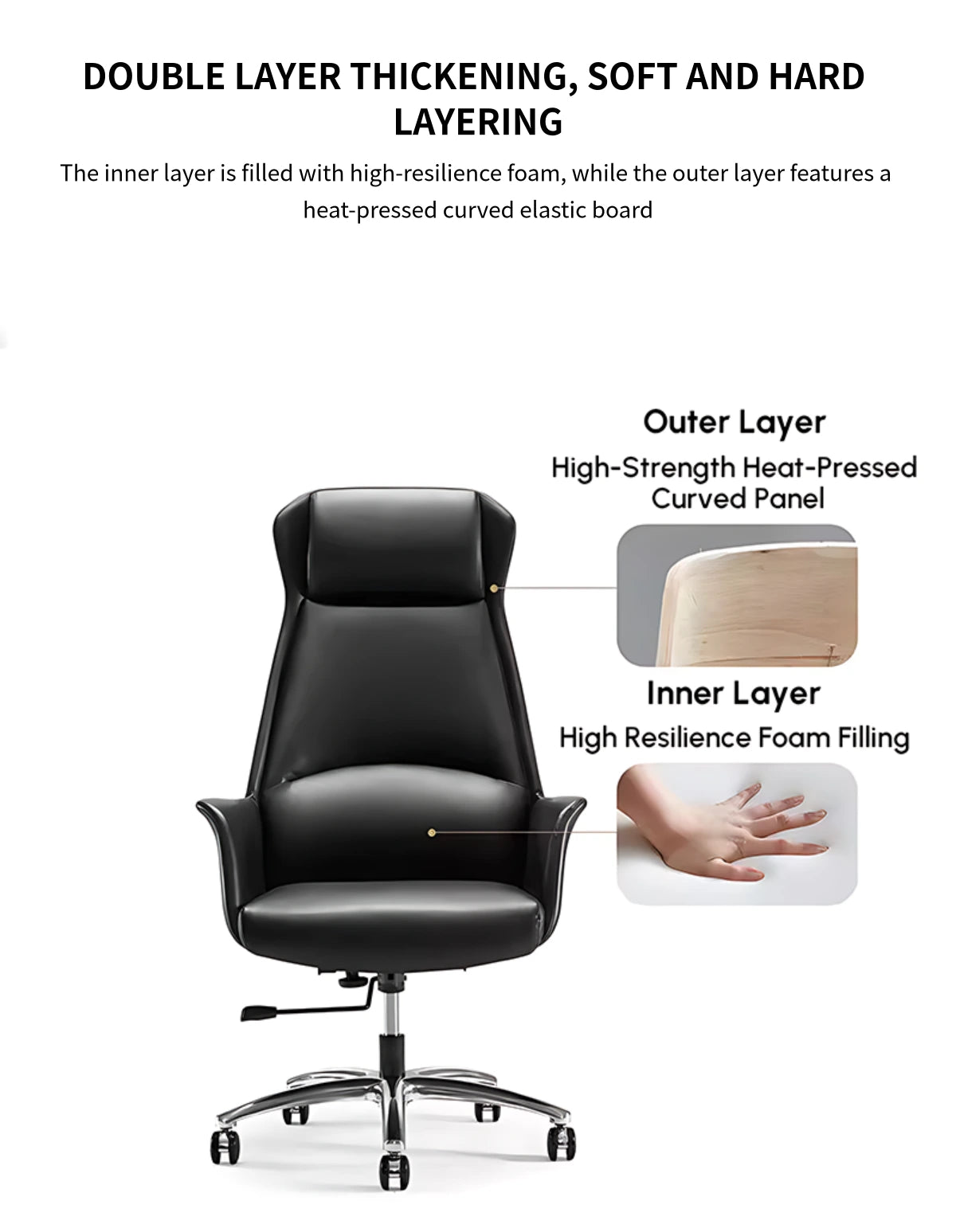 Ergonomic Office Chair with Reclining, Curved & Lumbar Support for Executive Office — Detail image 2