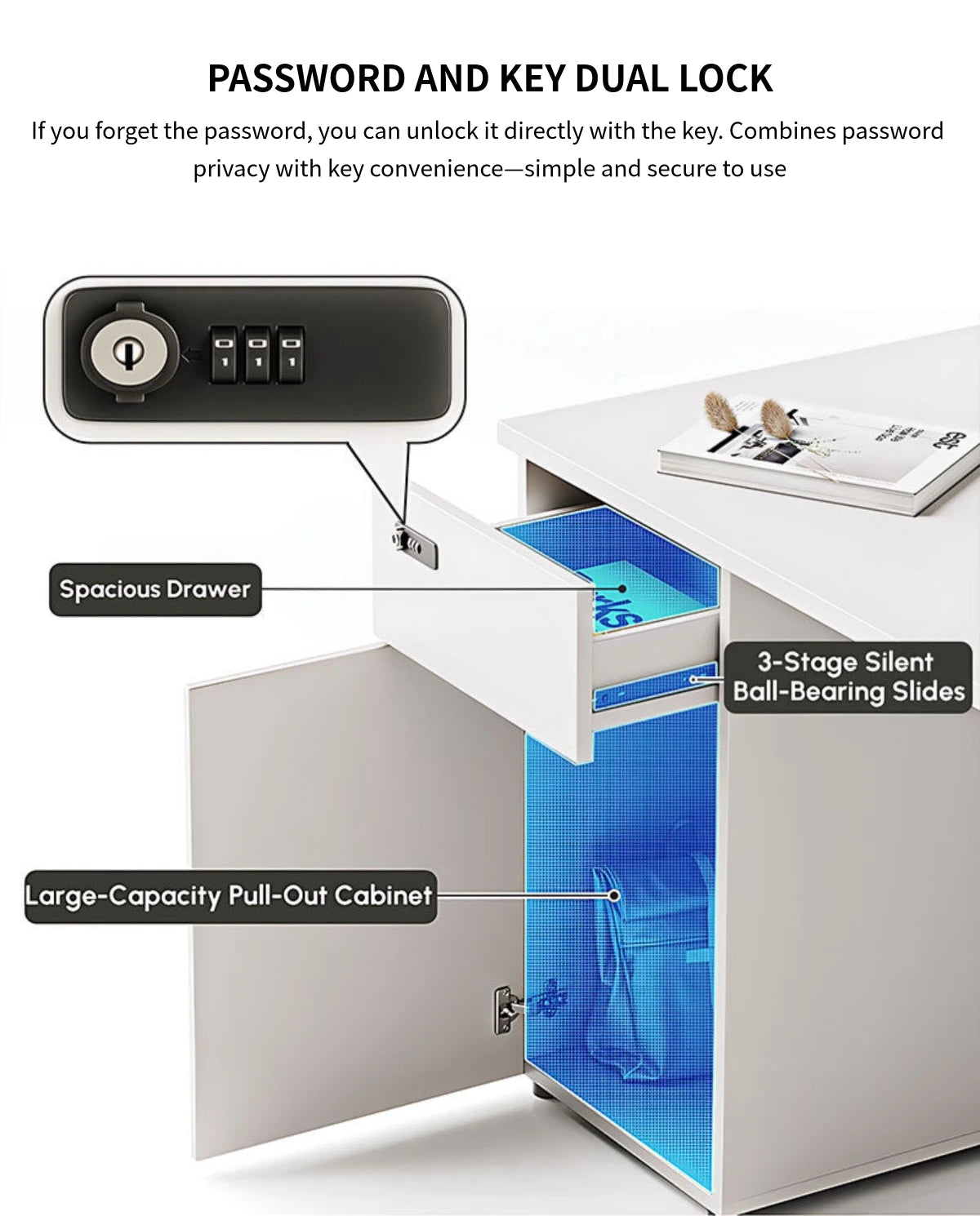 Office Workstation Desk with Built-In Outlets, Cable Management & File Drawers — Detail image 8