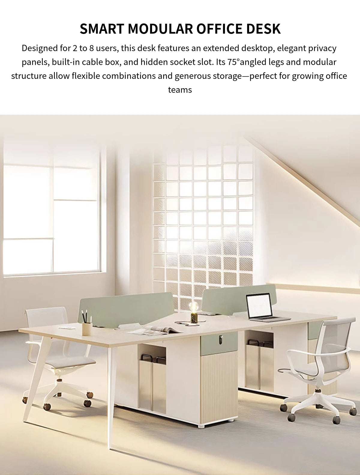 Modern Office Desk with Built-In Outlets, Cable Management & Lockable for Home Office — Detail image 1