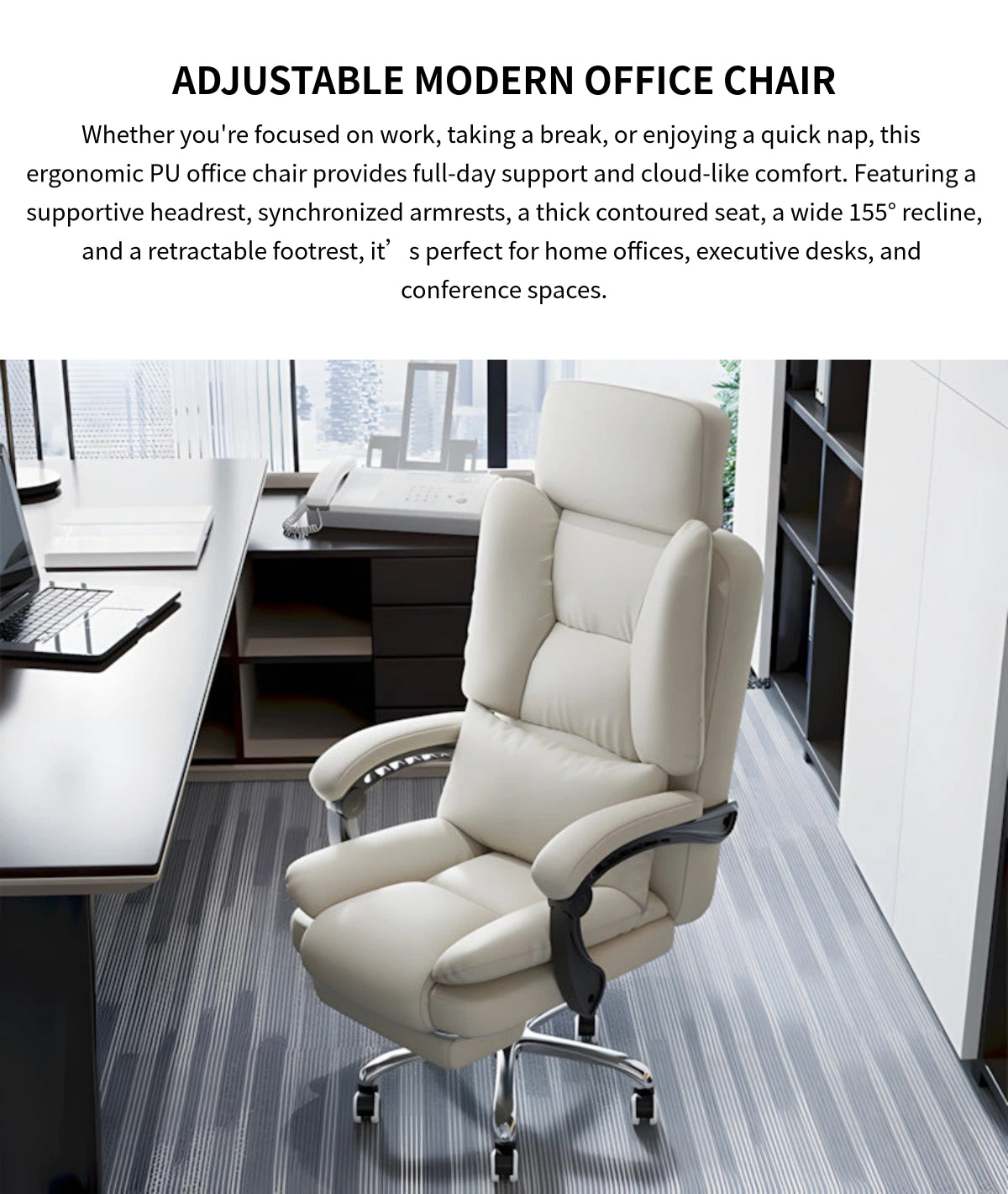 Ergonomic Office Chair with Lumbar Support, Portable & Swivel for Executive Office — Detail image 1