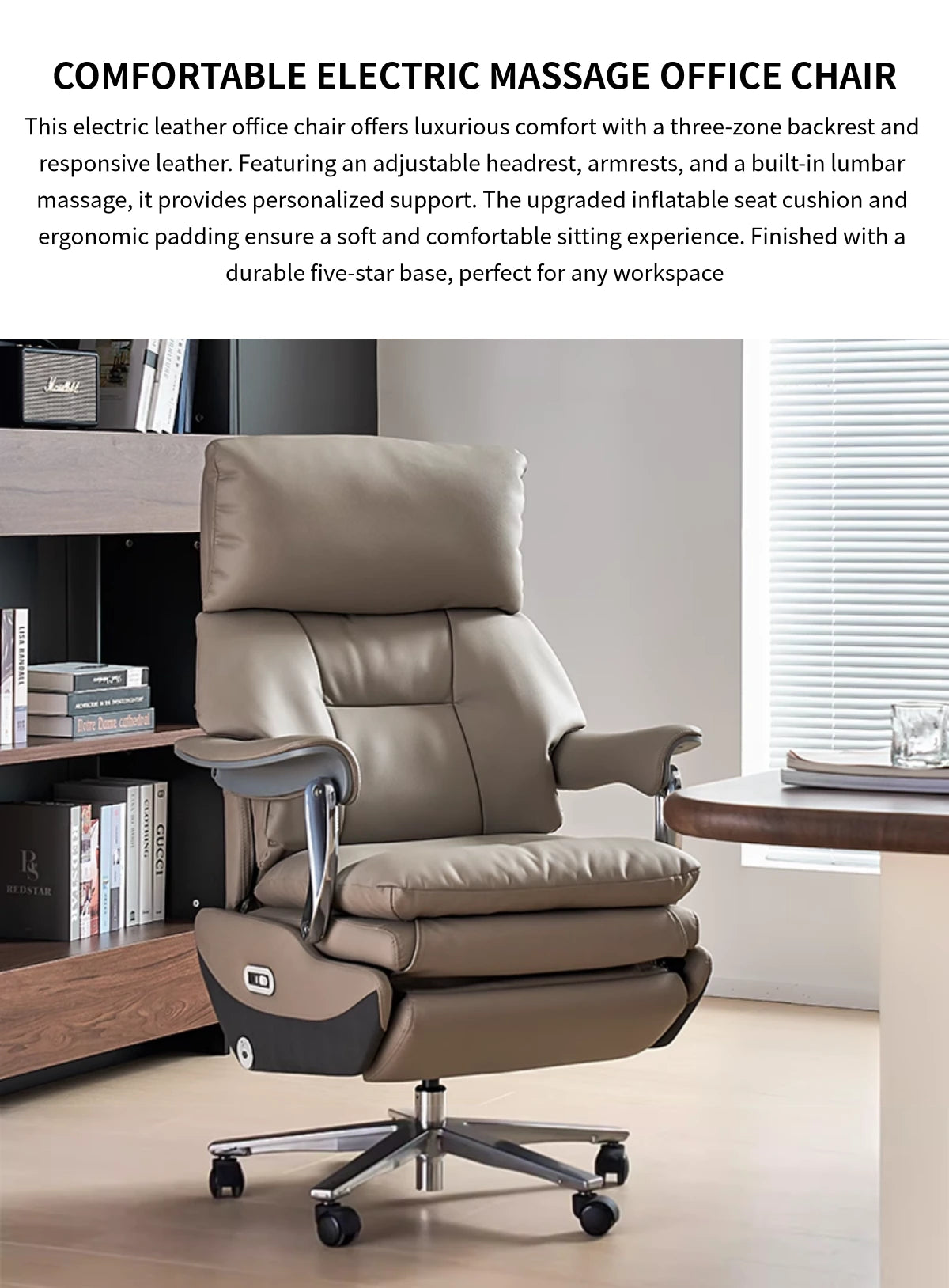Leather Executive Office Chair with L-Shaped, Genuine Leather & Lumbar Support — Detail image 1