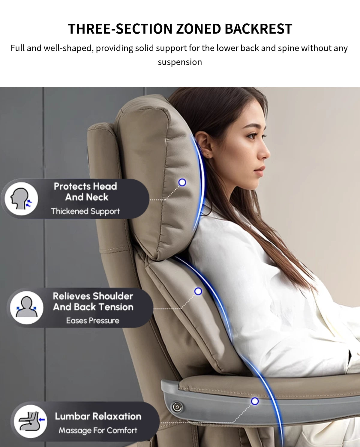 Leather Executive Office Chair with L-Shaped, Genuine Leather & Lumbar Support — Detail image 4
