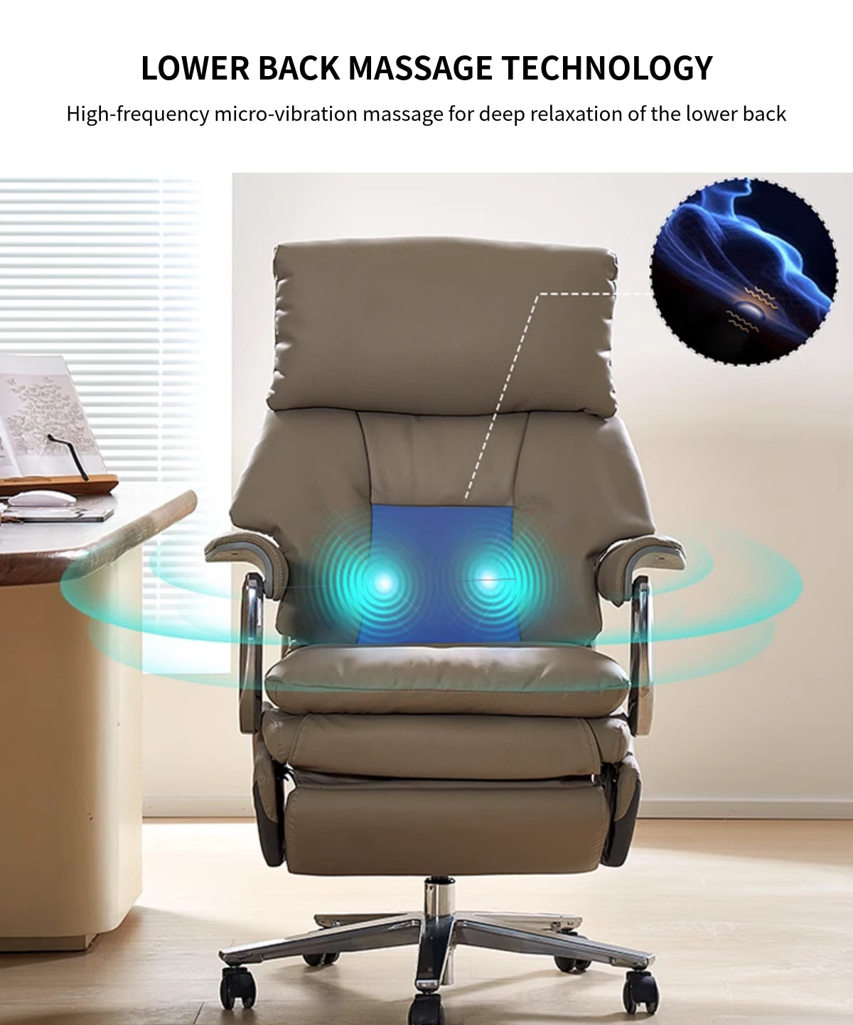 Leather Executive Office Chair with L-Shaped, Genuine Leather & Lumbar Support — Detail image 6