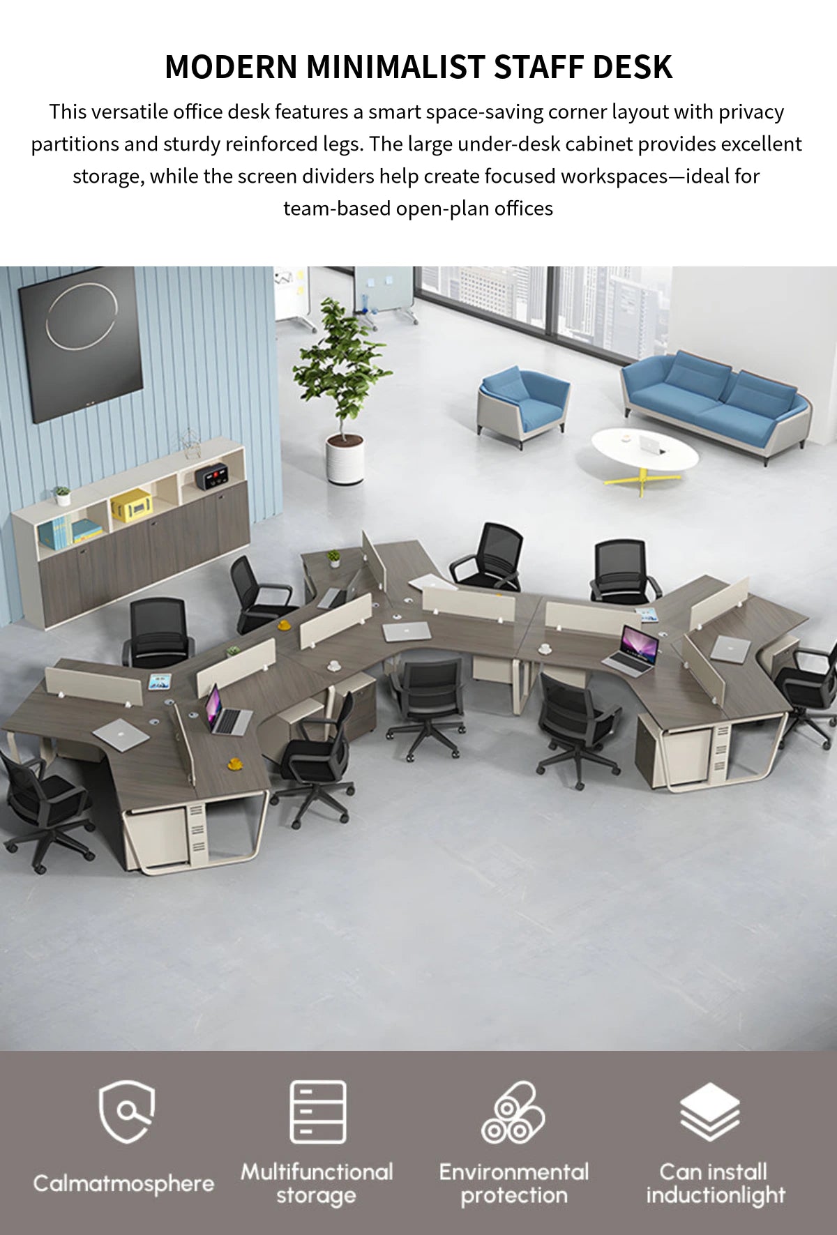 Curved Office Desk 47-200 in Wide with Privacy Panel & Transaction Counter for Home Office — Detail image 1