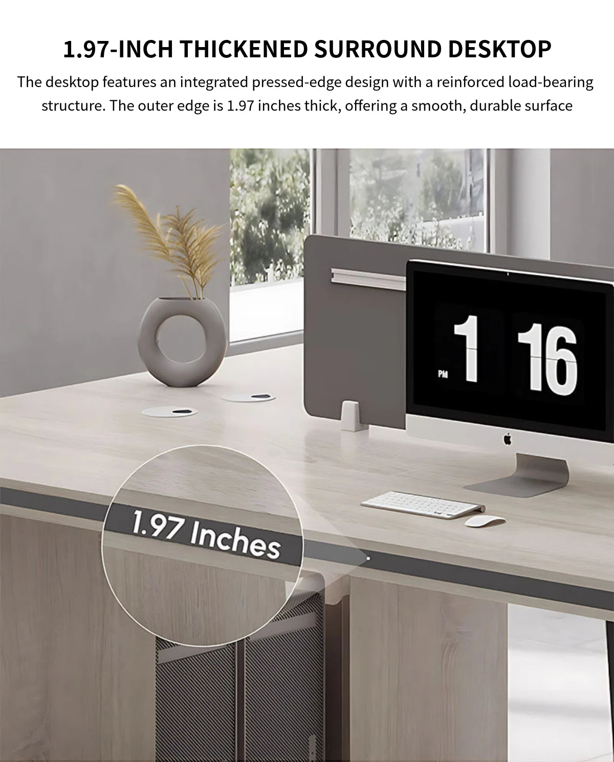Curved Office Desk with Cable Management, Side Storage & Privacy Panel for Home Office — Detail image 3