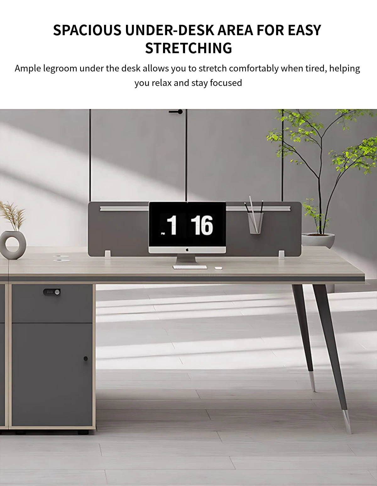 Curved Office Desk with Cable Management, Side Storage & Privacy Panel for Home Office — Detail image 7