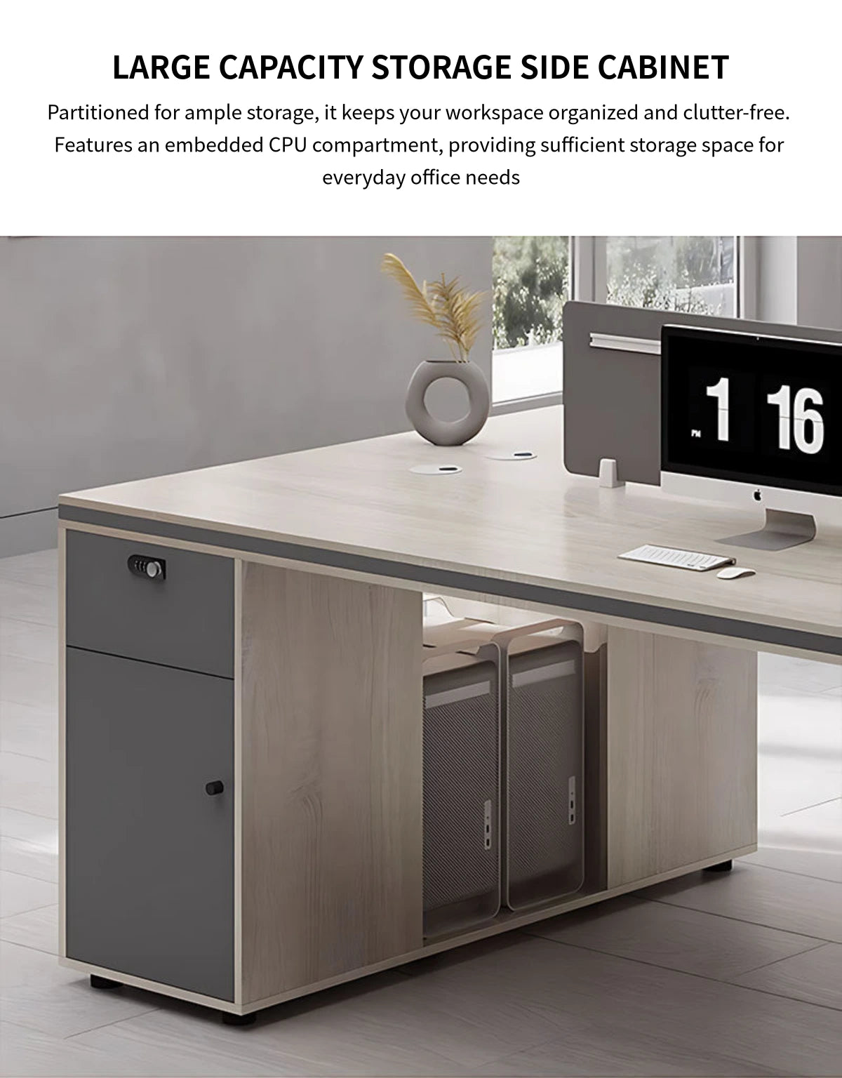 Curved Office Desk with Cable Management, Side Storage & Privacy Panel for Home Office — Detail image 9