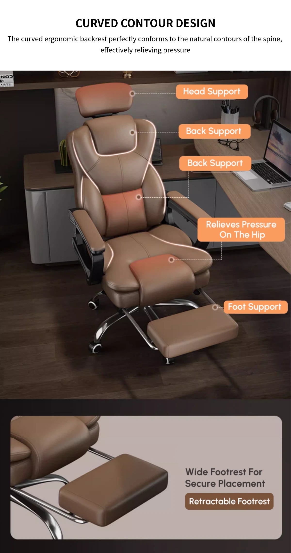Mesh Ergonomic Office Chair with Curved, Breathable Mesh & Lumbar Support — Detail image 4
