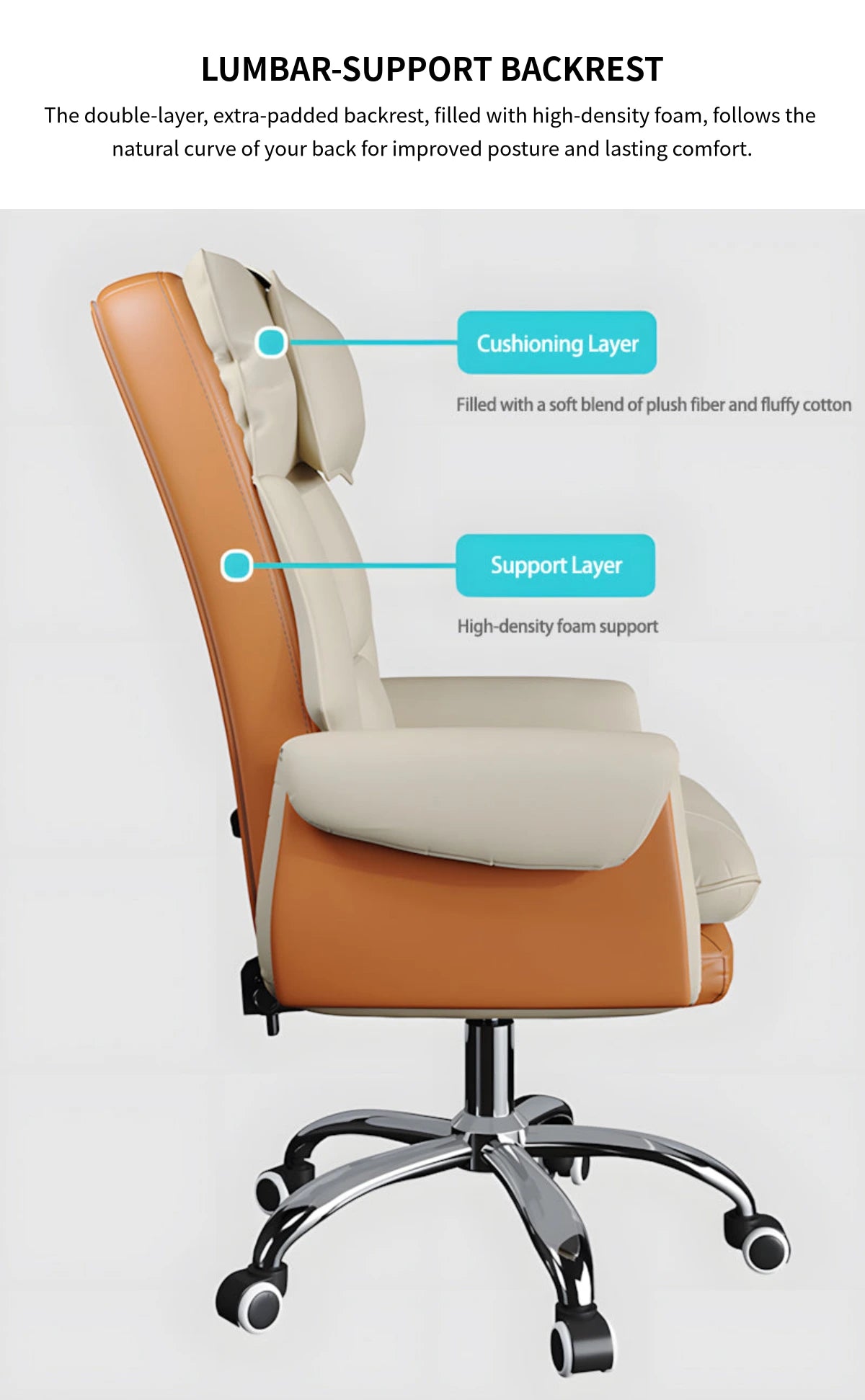Ergonomic Office Chair with Swivel, Curved & Dual-Tone for Home Office — Detail image 4