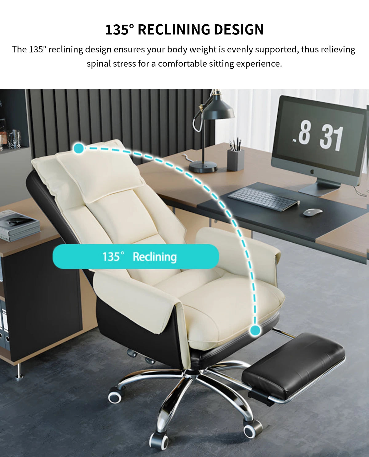 Ergonomic Office Chair with Swivel, Curved & Dual-Tone for Home Office — Detail image 5