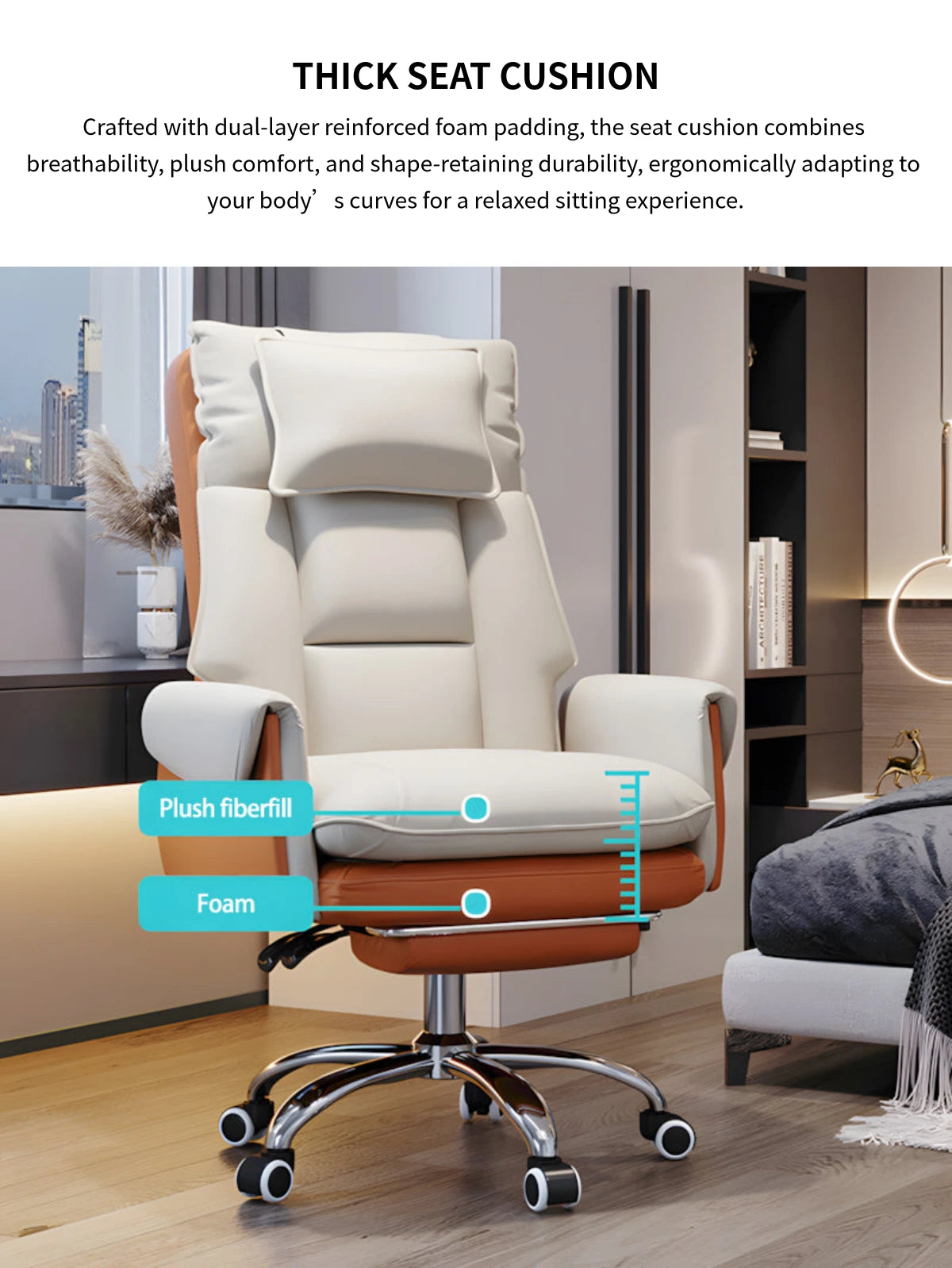Ergonomic Office Chair with Swivel, Curved & Dual-Tone for Home Office — Detail image 6