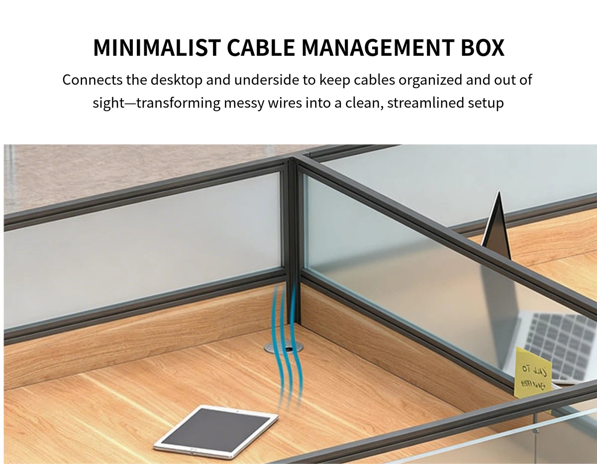 Modern Office Desk with Built-In Outlets, Cable Management & Glass Top for Home Office — Detail image 3