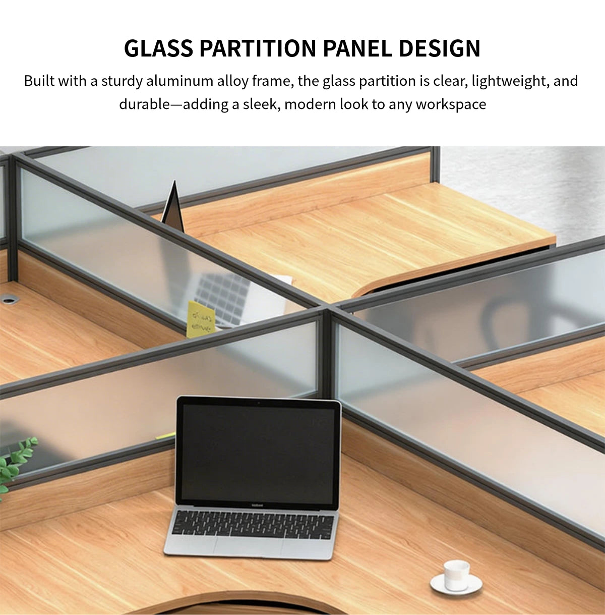 Modern Office Desk with Built-In Outlets, Cable Management & Glass Top for Home Office — Detail image 4