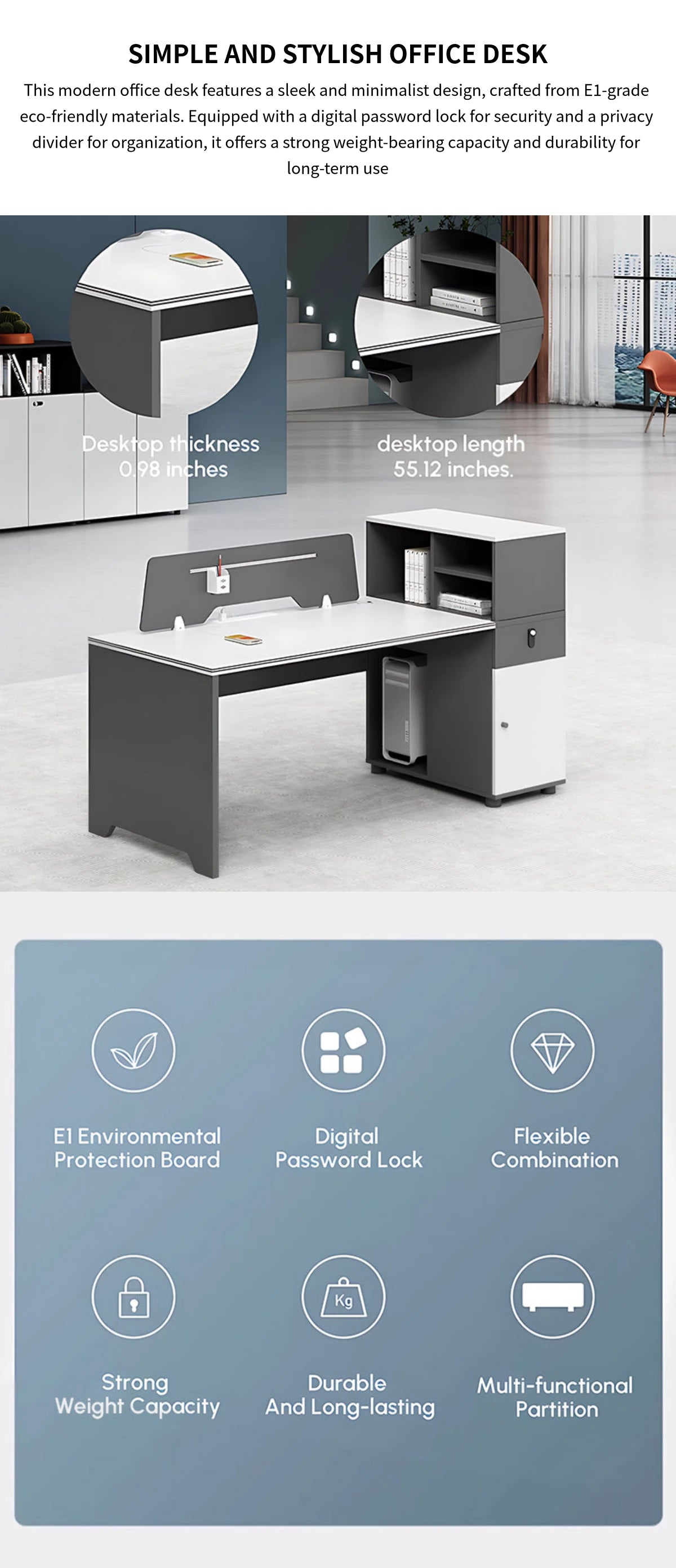 Office Desk with Privacy Panel & Lock — Detail image 1