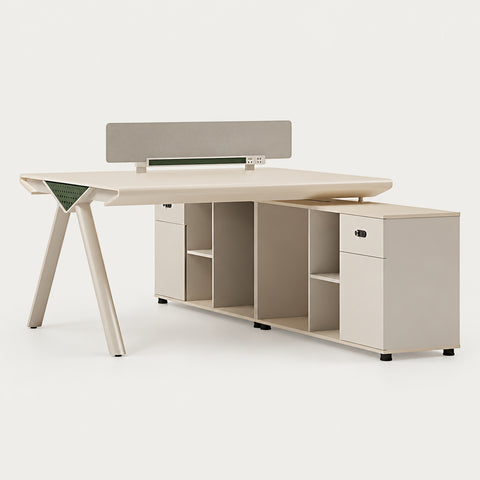 Curved Office Desk with Privacy Panel, Side Storage & Lockable for Home Office