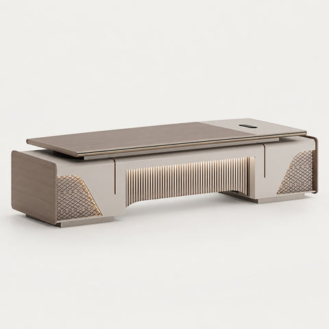 Modern Executive Desk with Side Storage, Curved & Cable Management for Home Office
