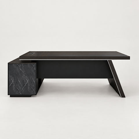 Modern Executive Desk with Side Storage, Marble Top & Cable Management for Home Office