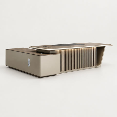 Modern Executive Desk with Boat-Shaped, Side Storage & Cable Management for Home Office