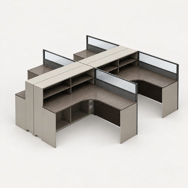 L-Shaped Office Desk with Built-In Outlets, Cable Management & Glass Top for Home Office