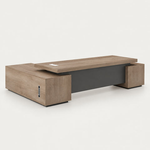 Modern Executive Desk with Solid Wood, Cable Management & Side Storage for Home Office