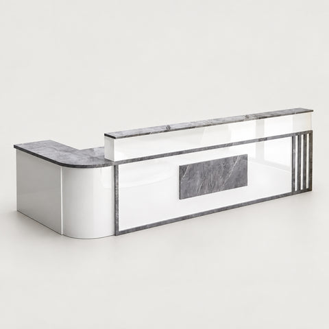 L-Shaped Reception Desk 71-118 in Wide with Lockable, Cable Management & LED Lighting