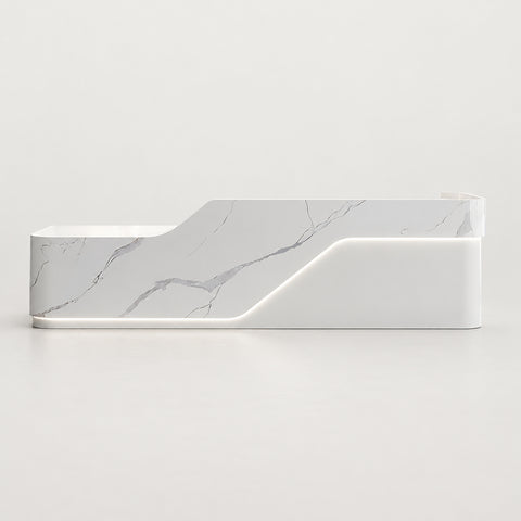 L-Shaped Reception Desk 79-142 in Wide with Keyboard Tray, Lockable & File Drawers