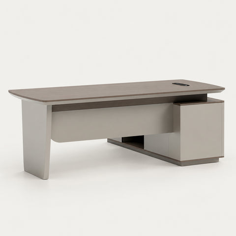 Modern Executive Desk with Genuine Leather, Lockable & Curved for Home Office
