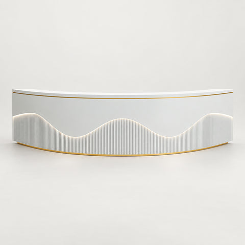 Curved Reception Desk 59-205 in Wide with Keyboard Tray, File Drawers & LED Lighting