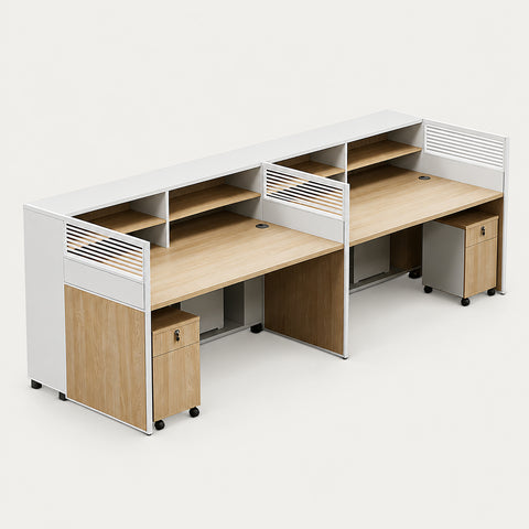 Office Workstation Desk with Lockable, Built-In Outlets & File Drawers for Home Office