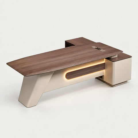 Modern Executive Desk with Cable Management, Lockable & File Drawers for Home Office