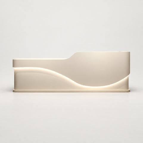 Curved Reception Desk 71-142 in Wide with Keyboard Tray, Lockable & LED Lighting for Salon
