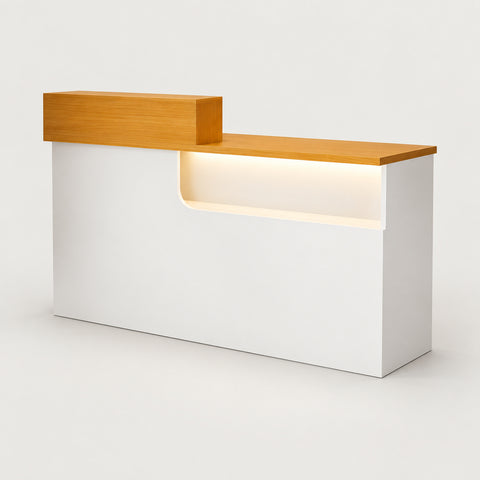 Curved Reception Desk 31-71 in Wide with Transaction Counter & Lockable