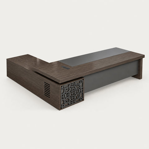 L-Shaped Executive Desk with Cable Management & Side Storage