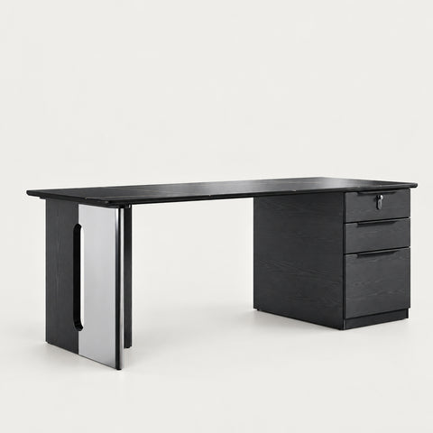 Modern Office Desk with File Drawers, Lockable & Stainless Steel for Home Office