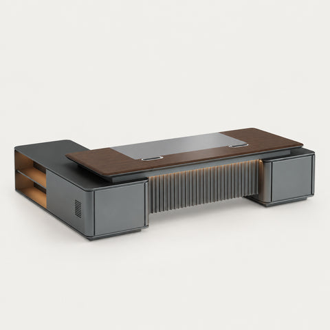 Modern Executive Desk with Solid Wood & File Drawers for Home Office