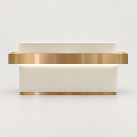 Curved Reception Desk 71-142 in Wide with LED Lighting & Stainless Steel for Salon