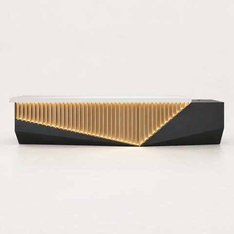 Salon Reception Desk 63-157 in Wide with Lockable, Fluted Front & LED Lighting for Salon
