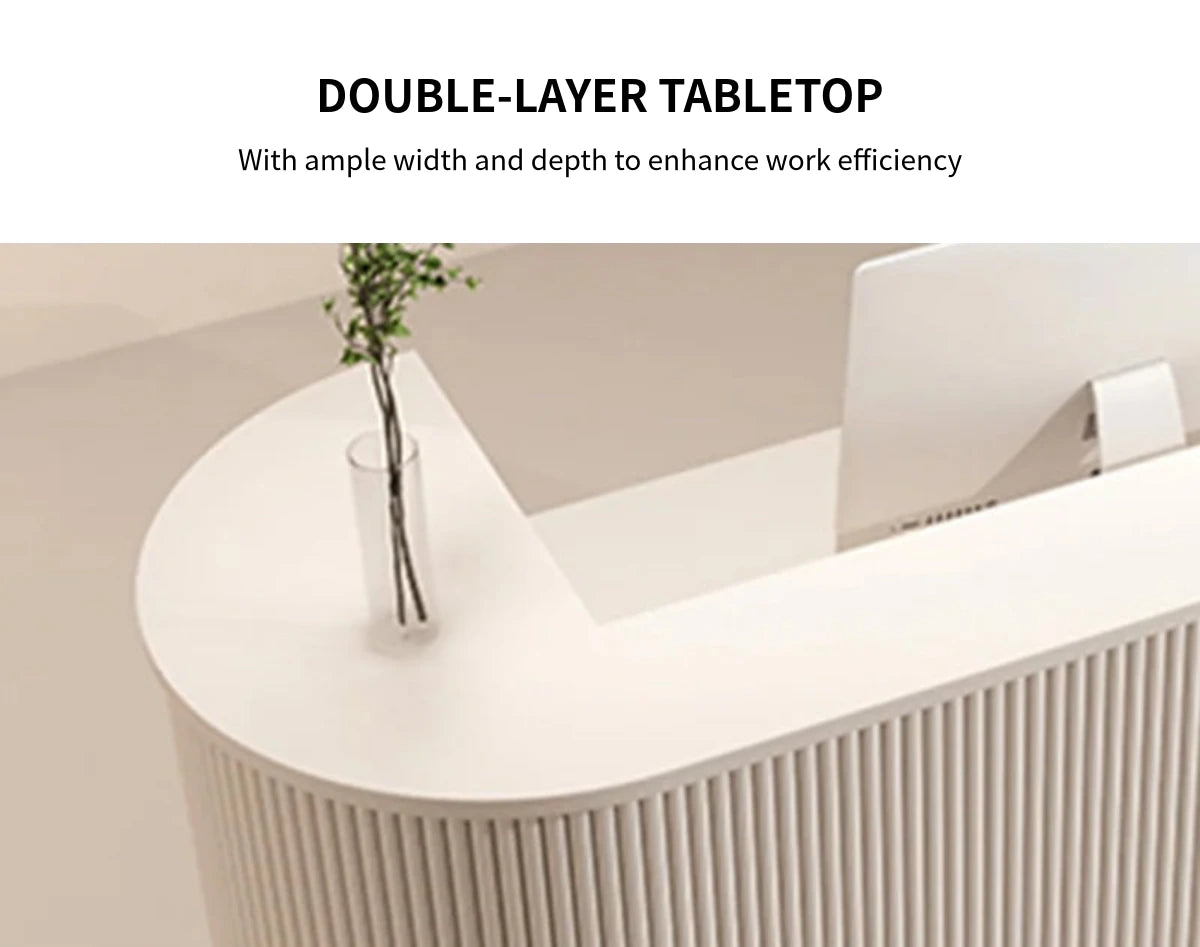 L-Shaped Reception Desk with LED Lighting, Lumbar Support & Transaction Counter for Retail — Detail image 4