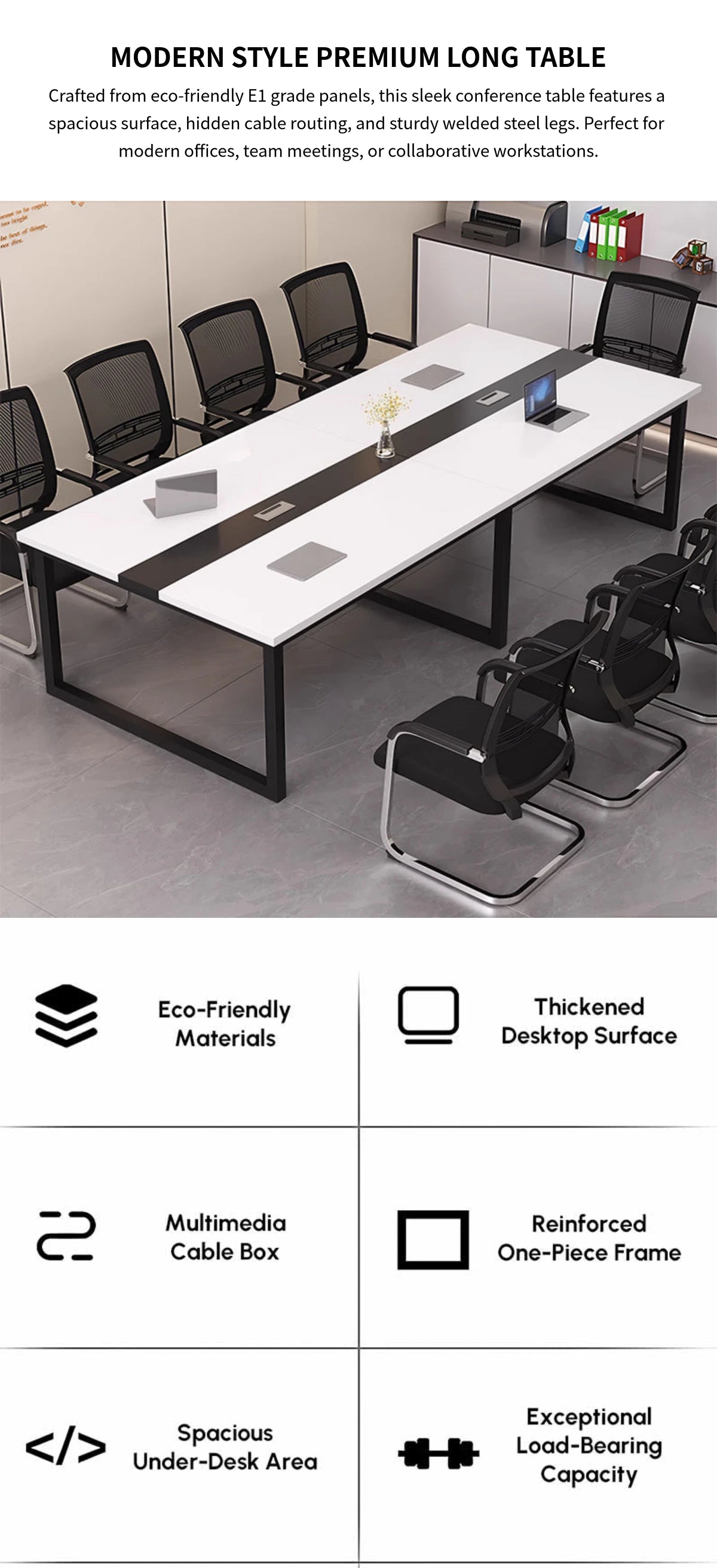 Rectangular Conference Table with Cable Management, Dual-Tone & Lumbar Support — Detail image 1