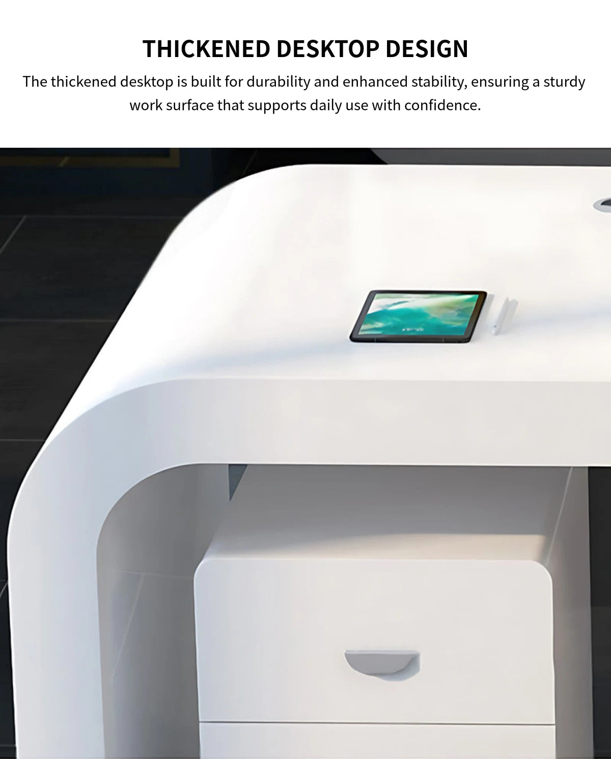 Modern Executive Desk with Curved, Privacy Panel & Stainless Steel for Home Office — Detail image 4