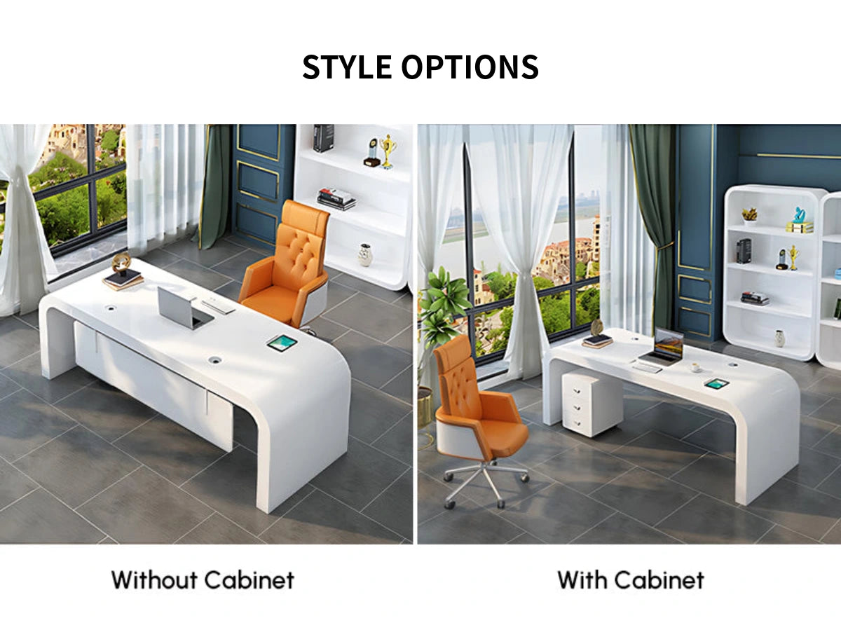 Modern Executive Desk with Curved, Privacy Panel & Stainless Steel for Home Office — Detail image 9