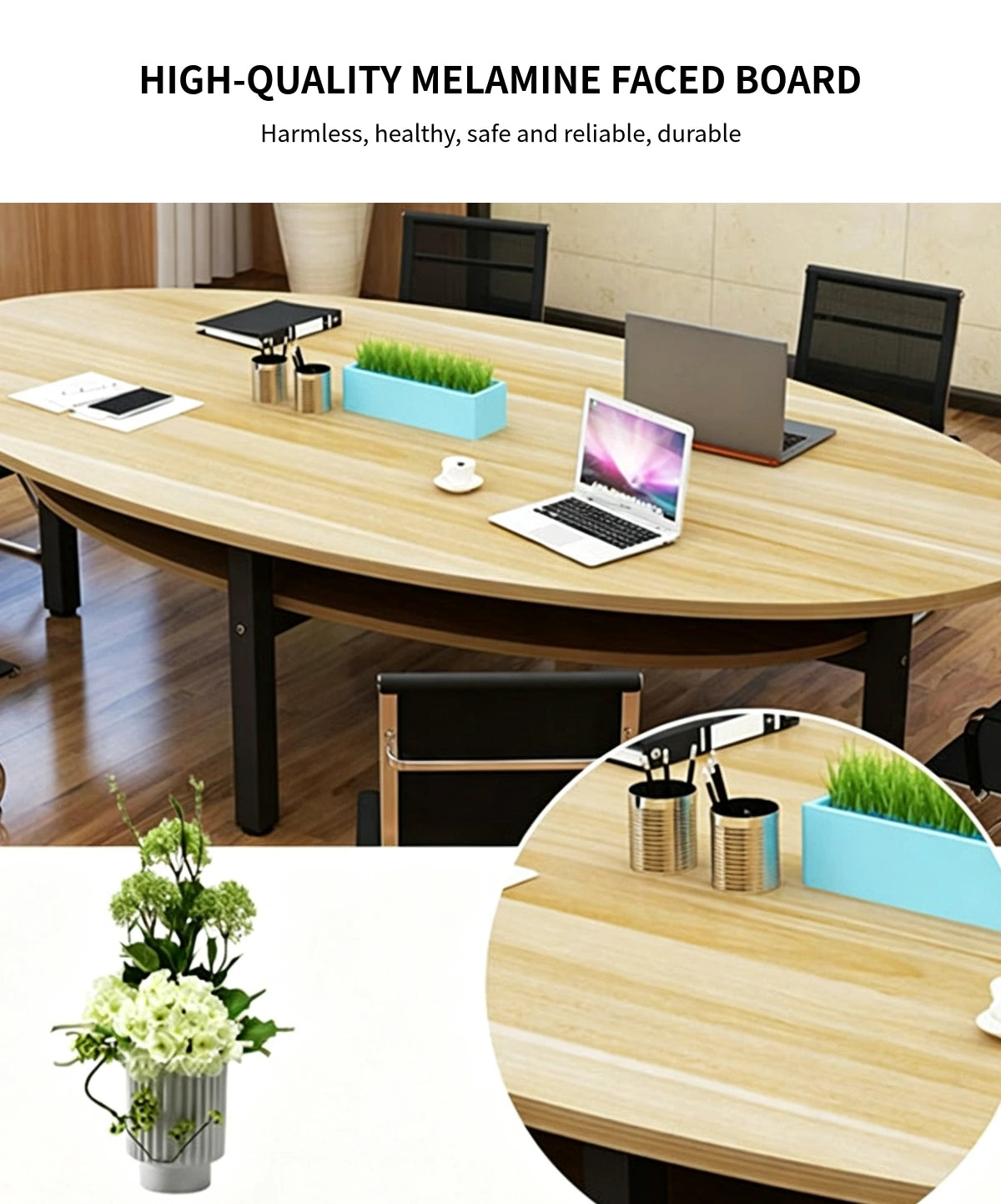Oval Conference Table 47-94 in Wide (3.9-7.8 ft) with Lumbar Support for Meeting Room — Detail image 2